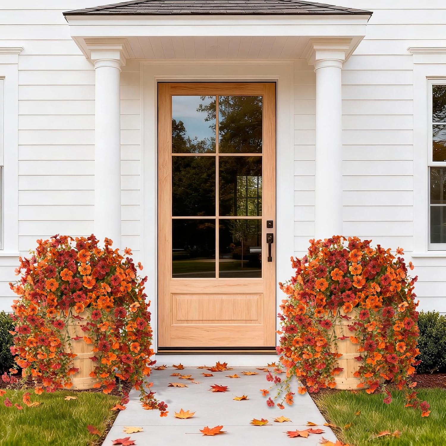 Homsunny Artificial Mums for Outdoors Hanging Flowers for Home Fall Decor