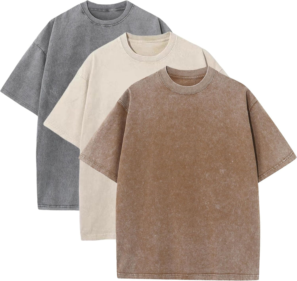 3 Pcs Men's Oversized Heavy Cotton Summer T-Shirts Vintage Tee Loose Fit Short Sleeve Casual Tshirts for Men Women