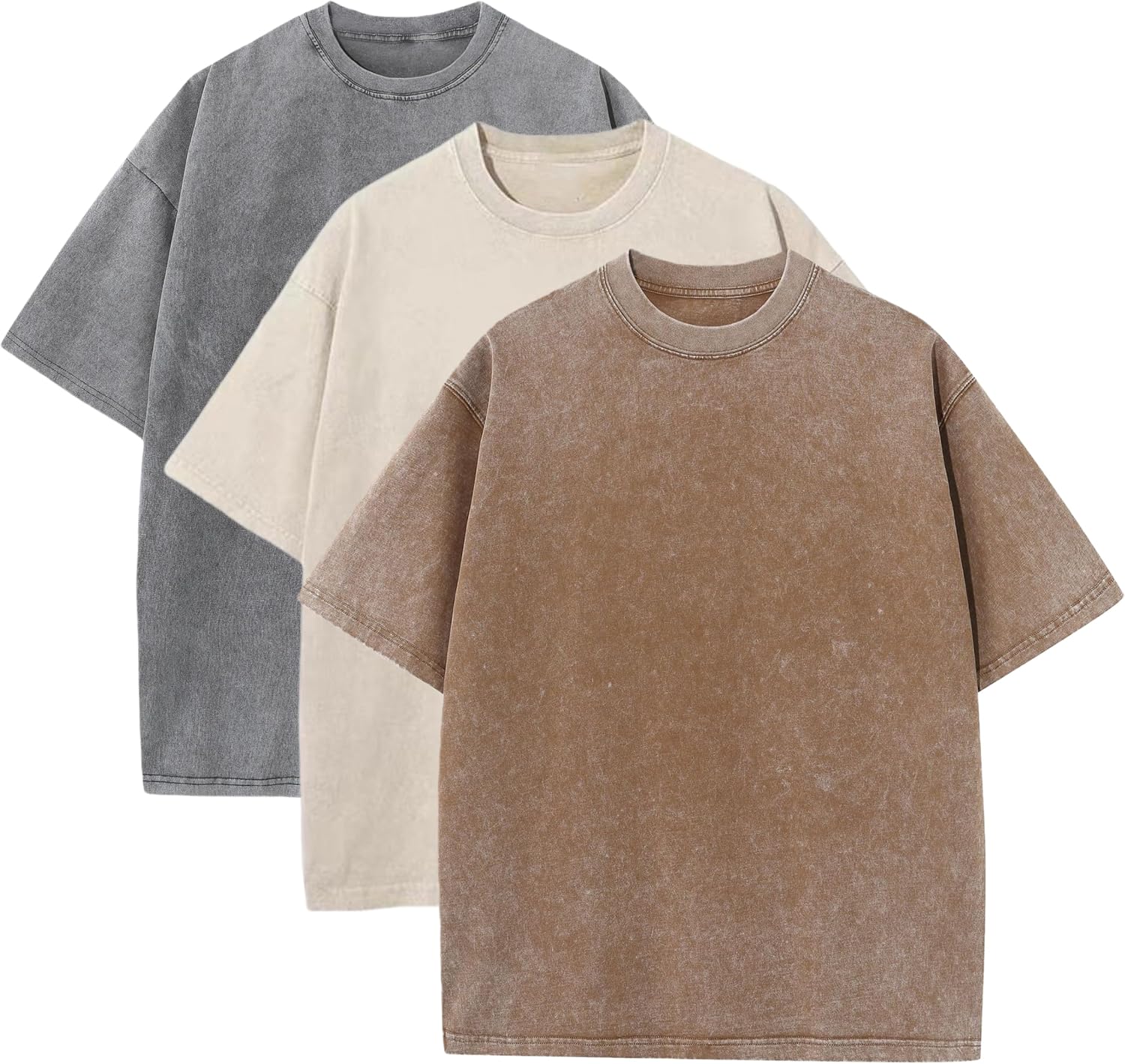 3 Pcs Men's Oversized Heavy Cotton Summer T-Shirts Vintage Tee Loose Fit Short Sleeve Casual Tshirts for Men Women