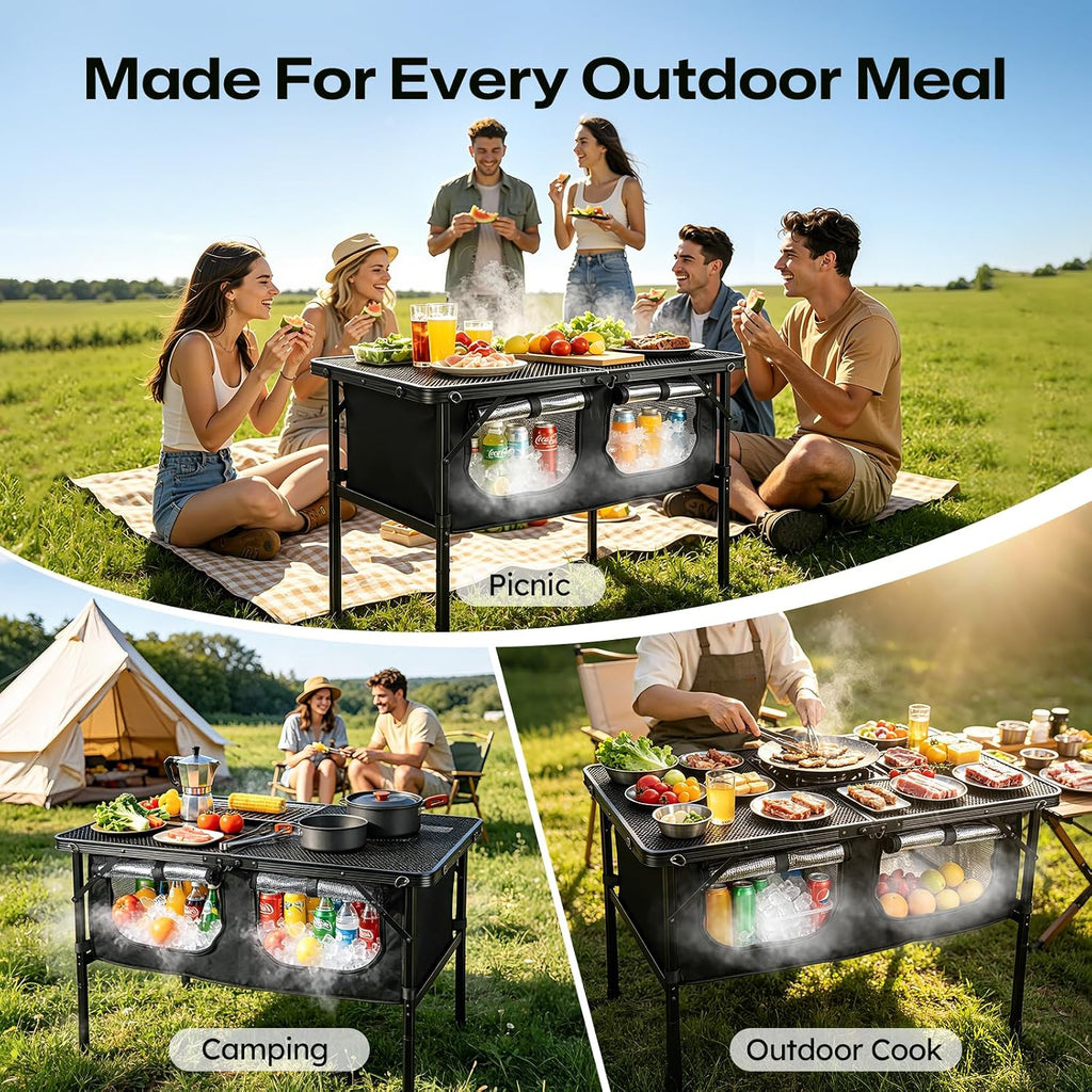 Folding Camping Table with Storage and Insulated Cooler Bag
