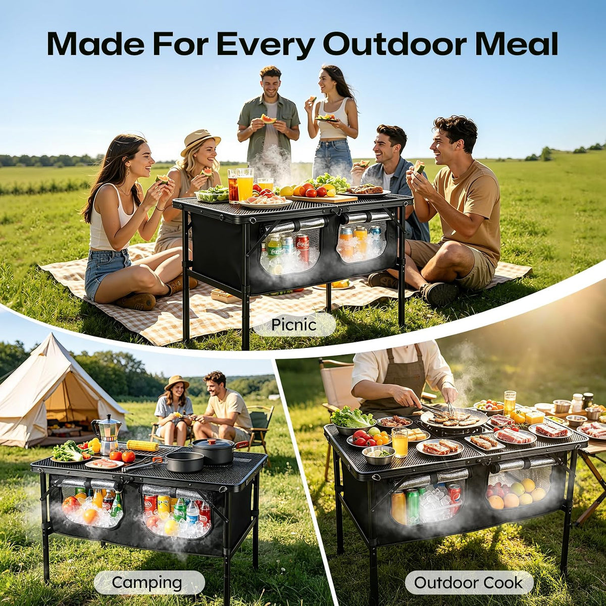 Folding Camping Table with Storage and Insulated Cooler Bag