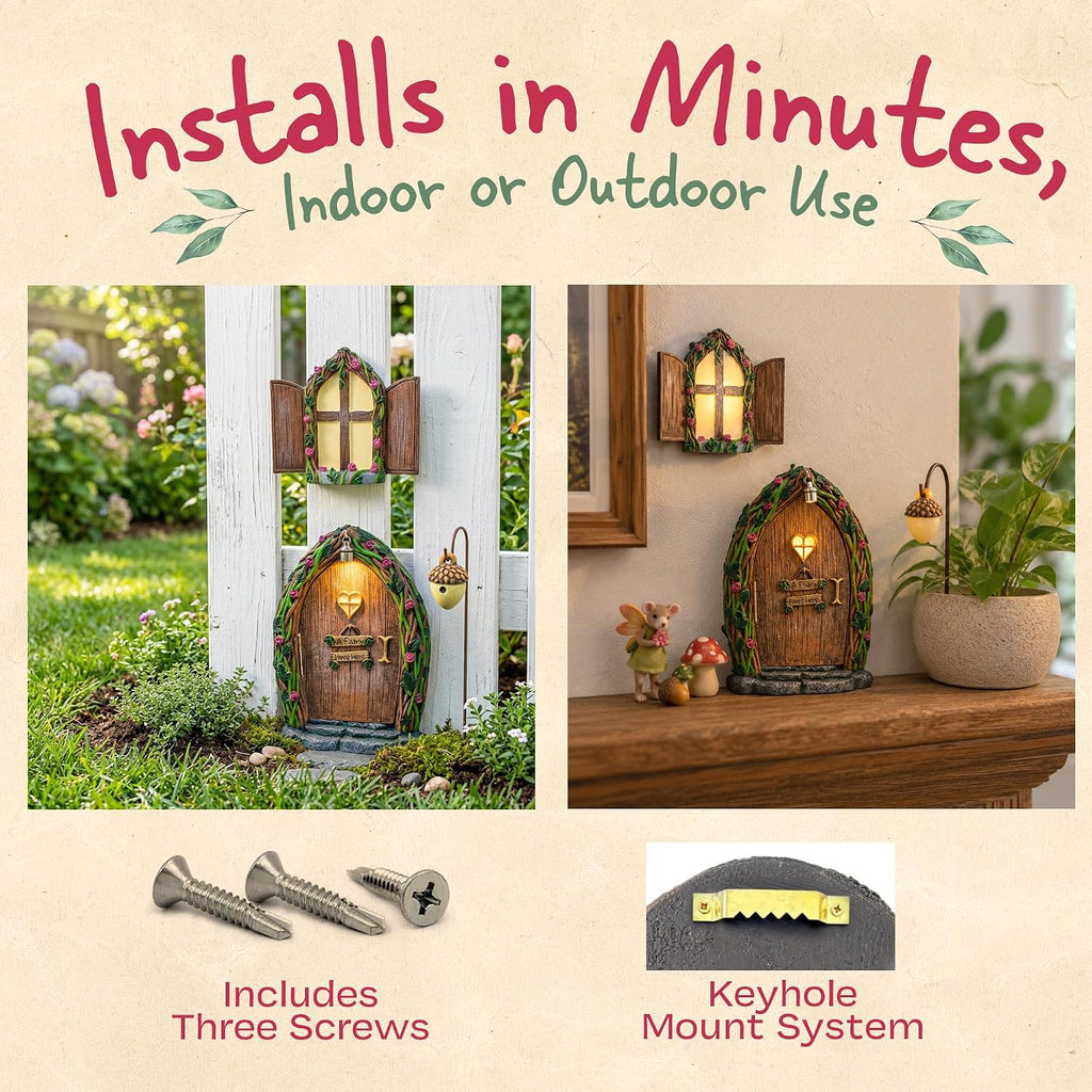 Opening Fairy Door and Window with Light, Fairy Doors for Trees Outdoor, Fairy Door, Fairy House Kit, Fairy Garden Decor, Fairy Doors, Fairy Garden Decor, Fairy Garden Decorations, Garden Fairy