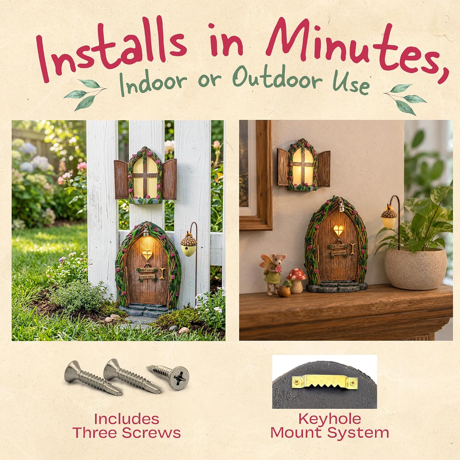 Opening Fairy Door and Window with Light, Fairy Doors for Trees Outdoor, Fairy Door, Fairy House Kit, Fairy Garden Decor, Fairy Doors, Fairy Garden Decor, Fairy Garden Decorations, Garden Fairy