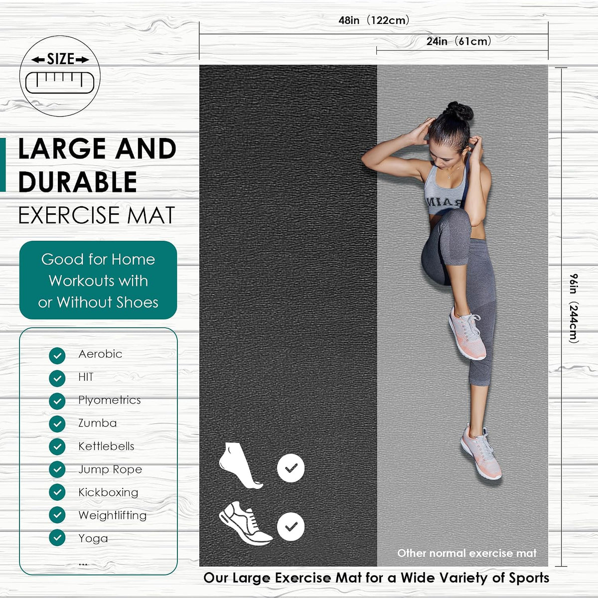 BesWin Large Exercise Mat, 8' x 6'/8' x 4'/6' x 4' (6mm/8mm)