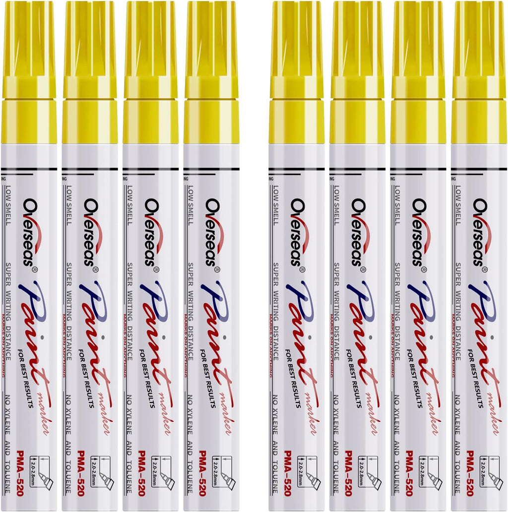 Overseas 8 Yellow Paint Pens Permanent Markers, Oil Based Paint Markers