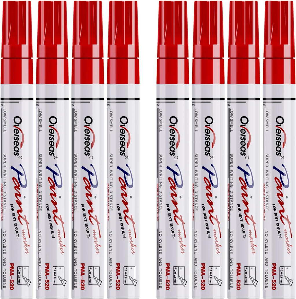 Overseas 8 Red Paint Pens Permanent Markers, Oil Based Paint Markers