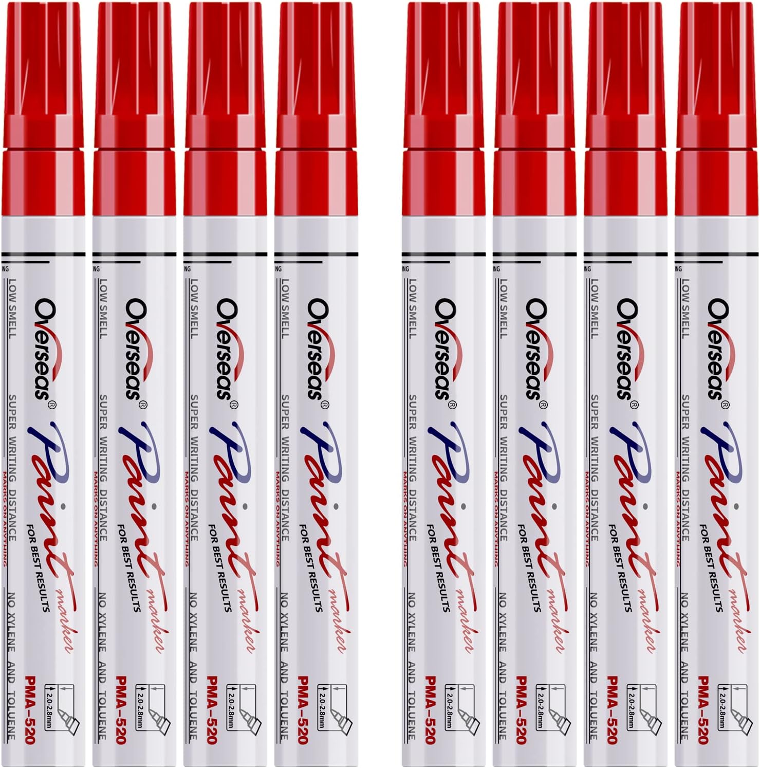 Overseas 8 Red Paint Pens Permanent Markers, Oil Based Paint Markers