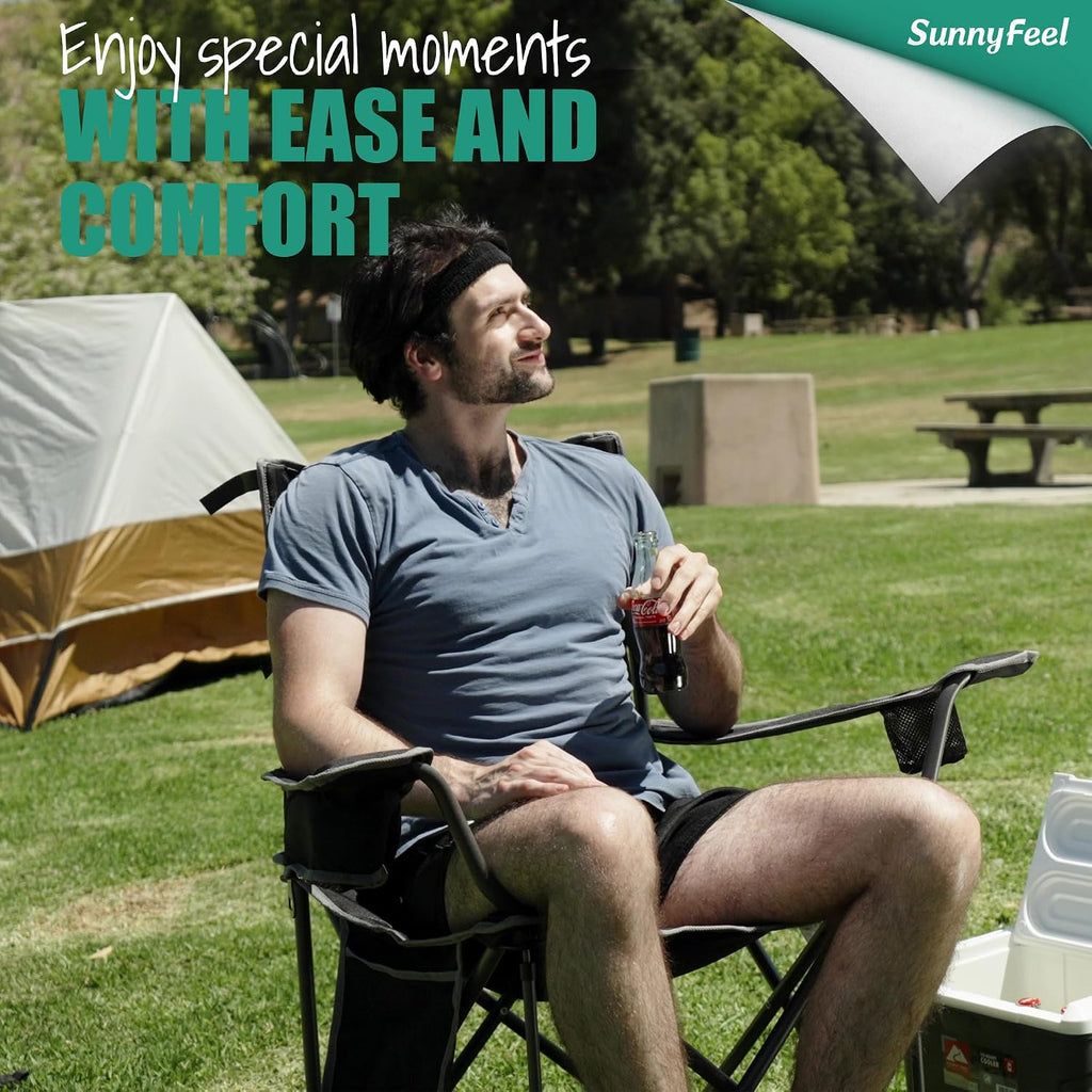 SUNNYFEEL Camping Chairs for Adults, Padded Oversized Camping Chair Heavy Duty 500LBS, Portable Lawn Chair with Cup Holder, Side Pocket&Bag for Outdoor Camping/Beach/Picnic/Fishing, Black