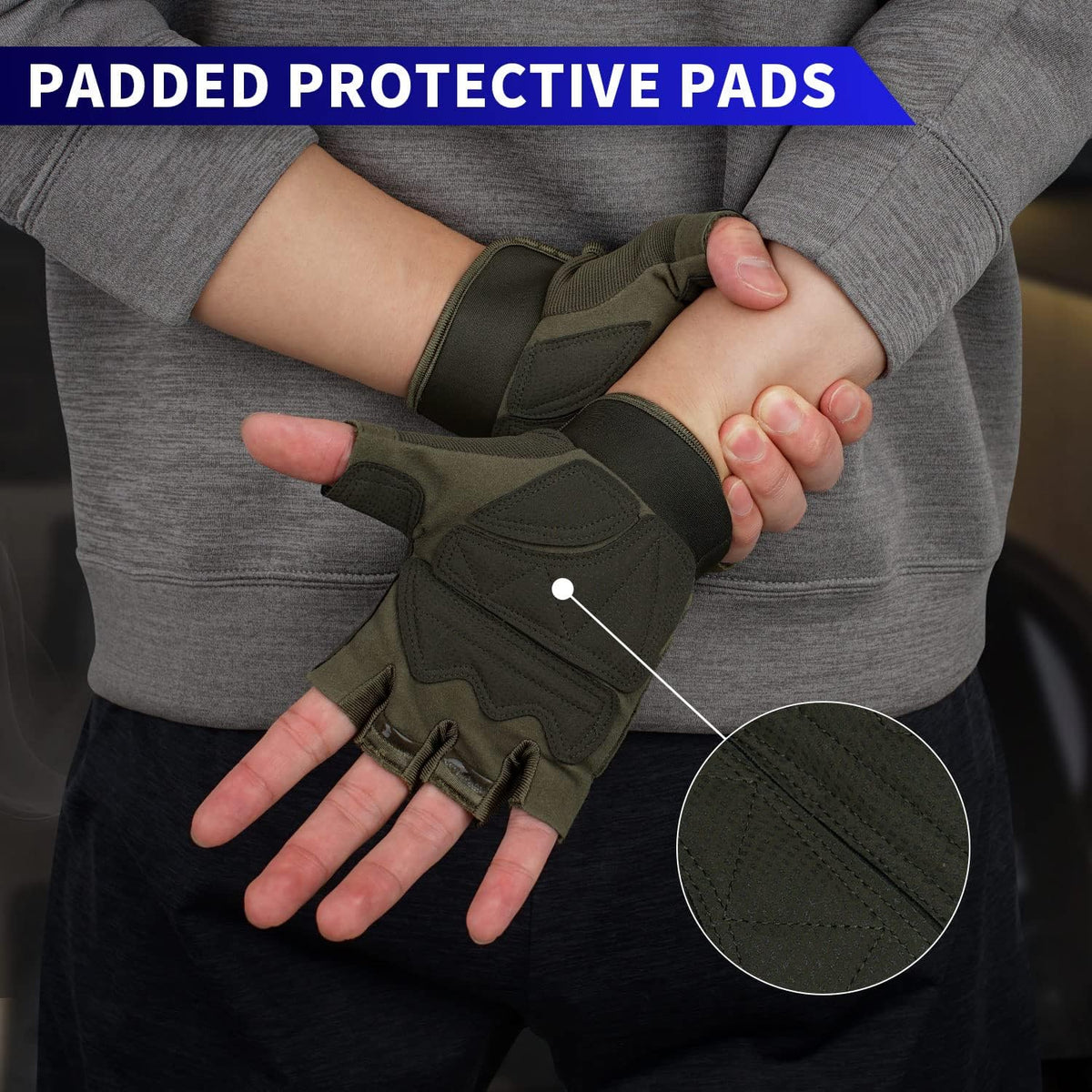 FIORETTO Fingerless Gloves for Men, Breathable Grip Palm Gloves for Motorcycle Riding, Driving, Cycling, Exercise, Workout, Climbing, Hiking and Outdoor Activities M210603
