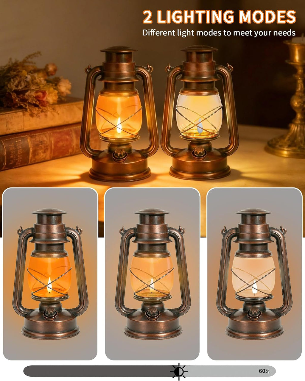 2 Pack Battery Operated Vintage Hanging Lanterns, IP65 Waterproof