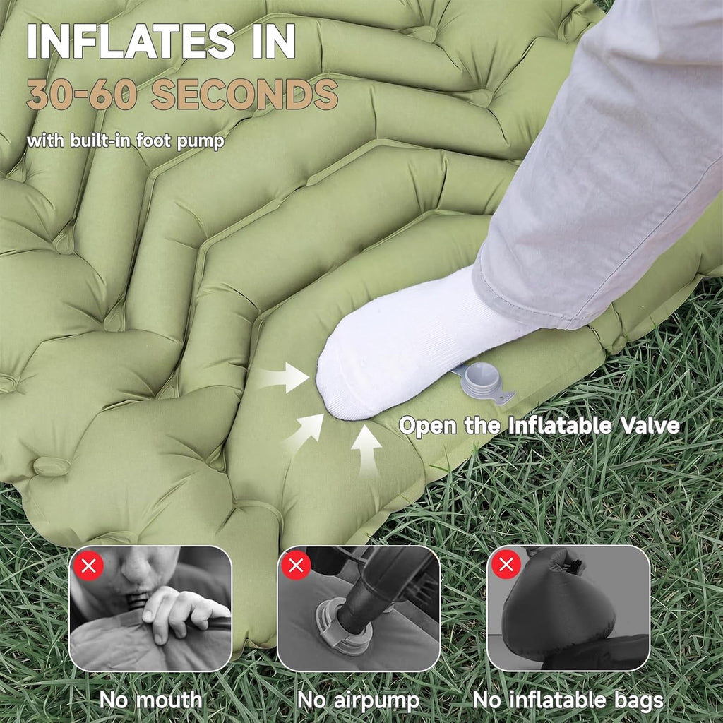 Ultralight Camping Sleeping Pad with Pillow & Built-in Foot Pump
