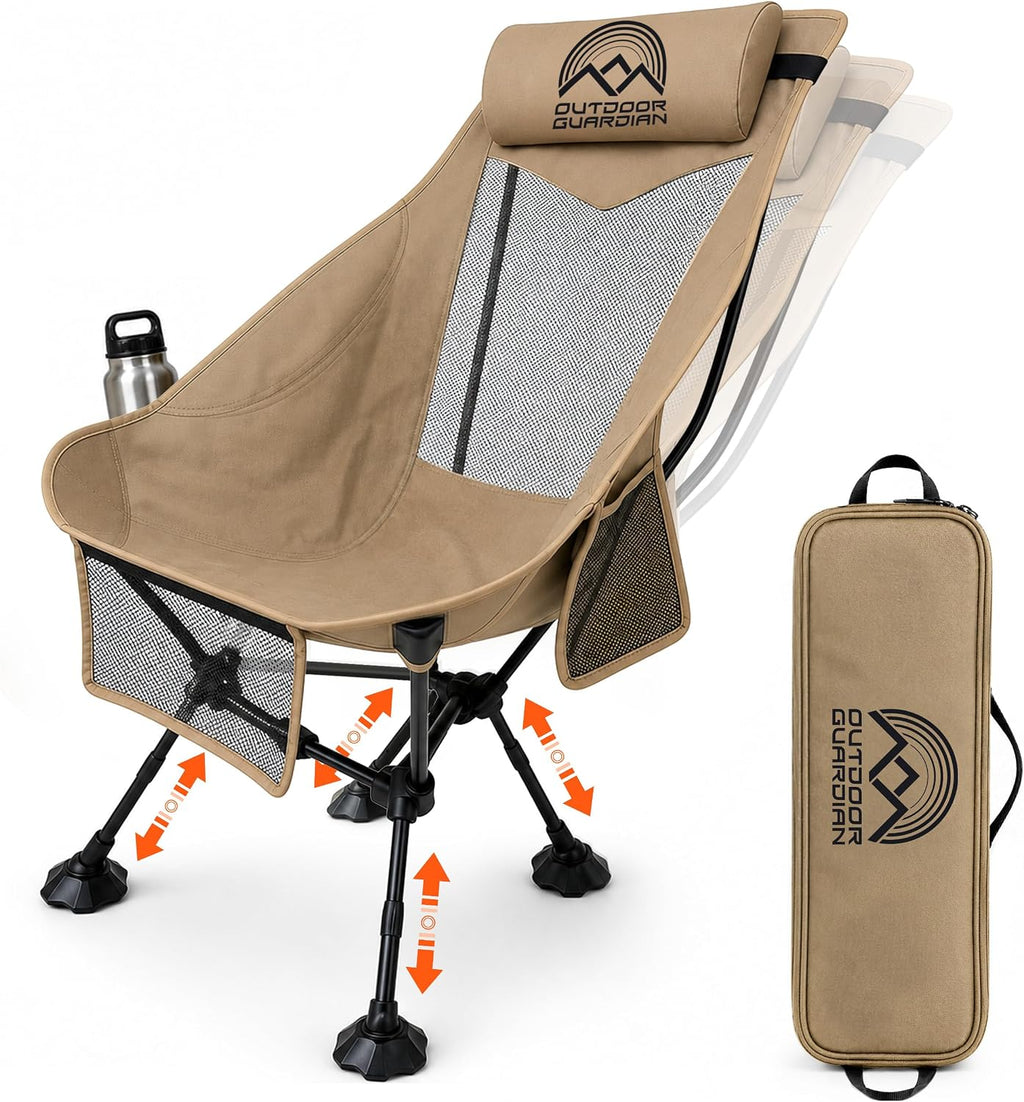 Compact High Back Camp Chair - Adjustable Height & Recline