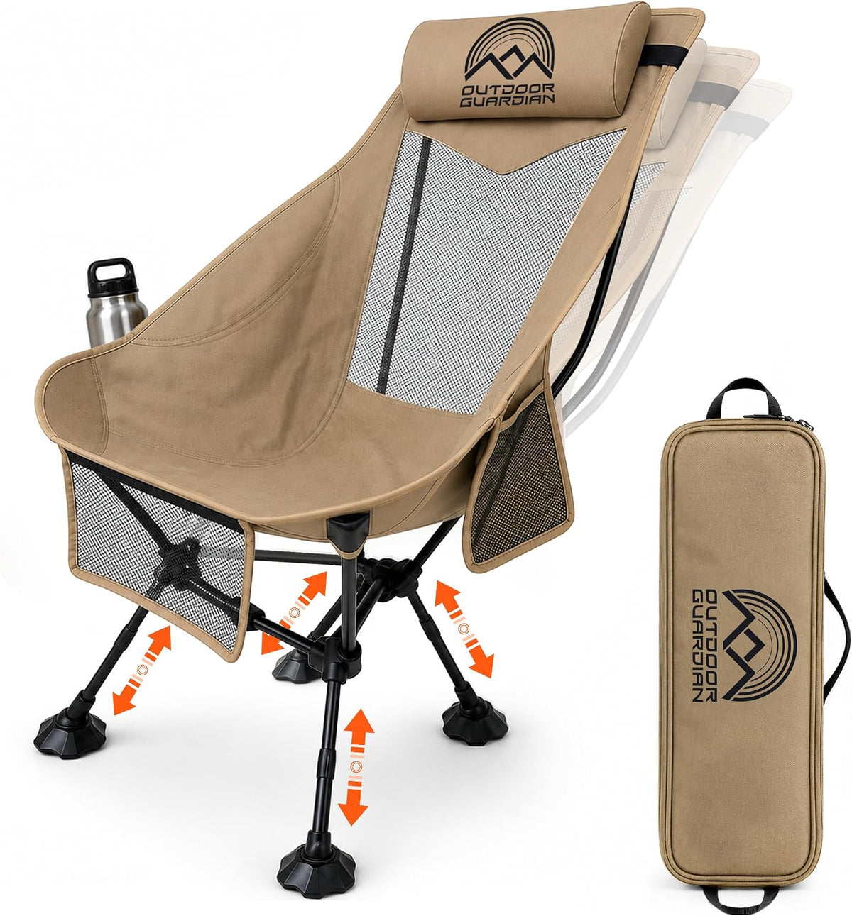 Compact High Back Camp Chair - Adjustable Height & Recline