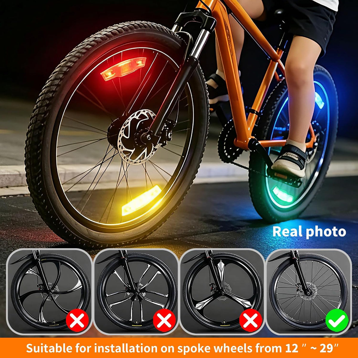 Bike Wheel Lights Rechargeable，Motion Sensor,Ultra Bright Waterproof Bicycle Spoke Lights Cycling Decoration Safety Warning for Kids Adults Night Riding, Suitable for 14-29 inch Bicycle Wheels