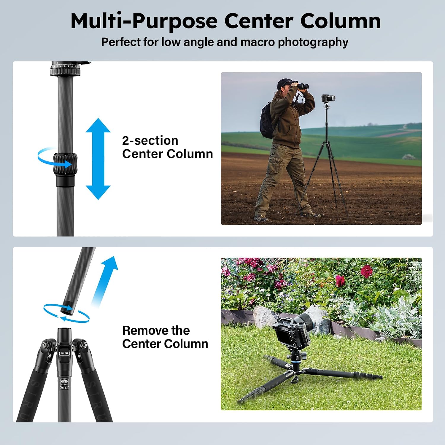 SIRUI AM-025K+KS-5 Carbon Fiber Travel Tripod, Ball Head, 55.1"