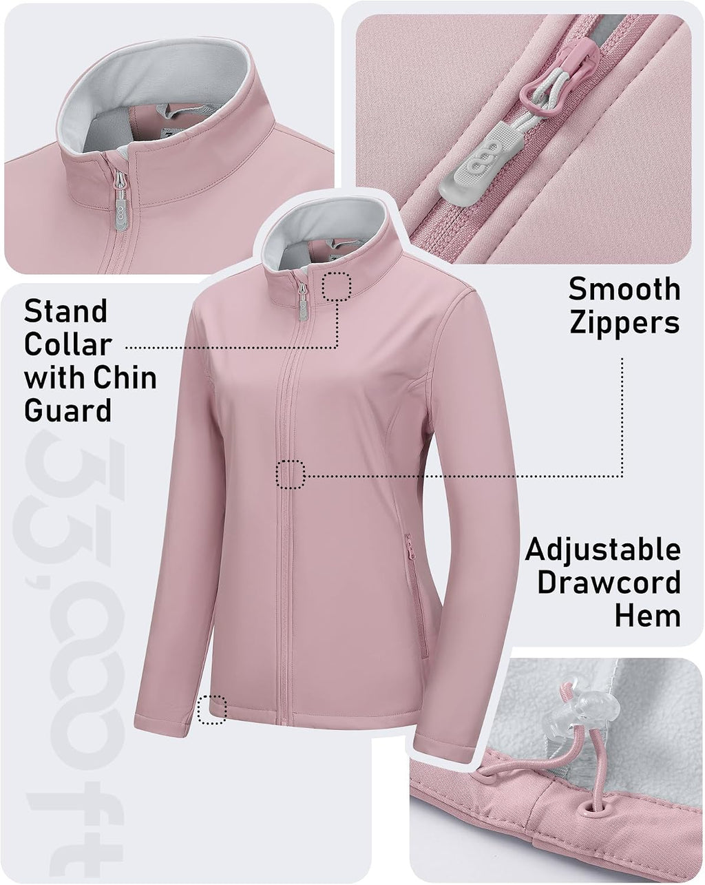 33,000ft Women's Waterproof Softshell Jacket Lightweight Fleece Lined Coat