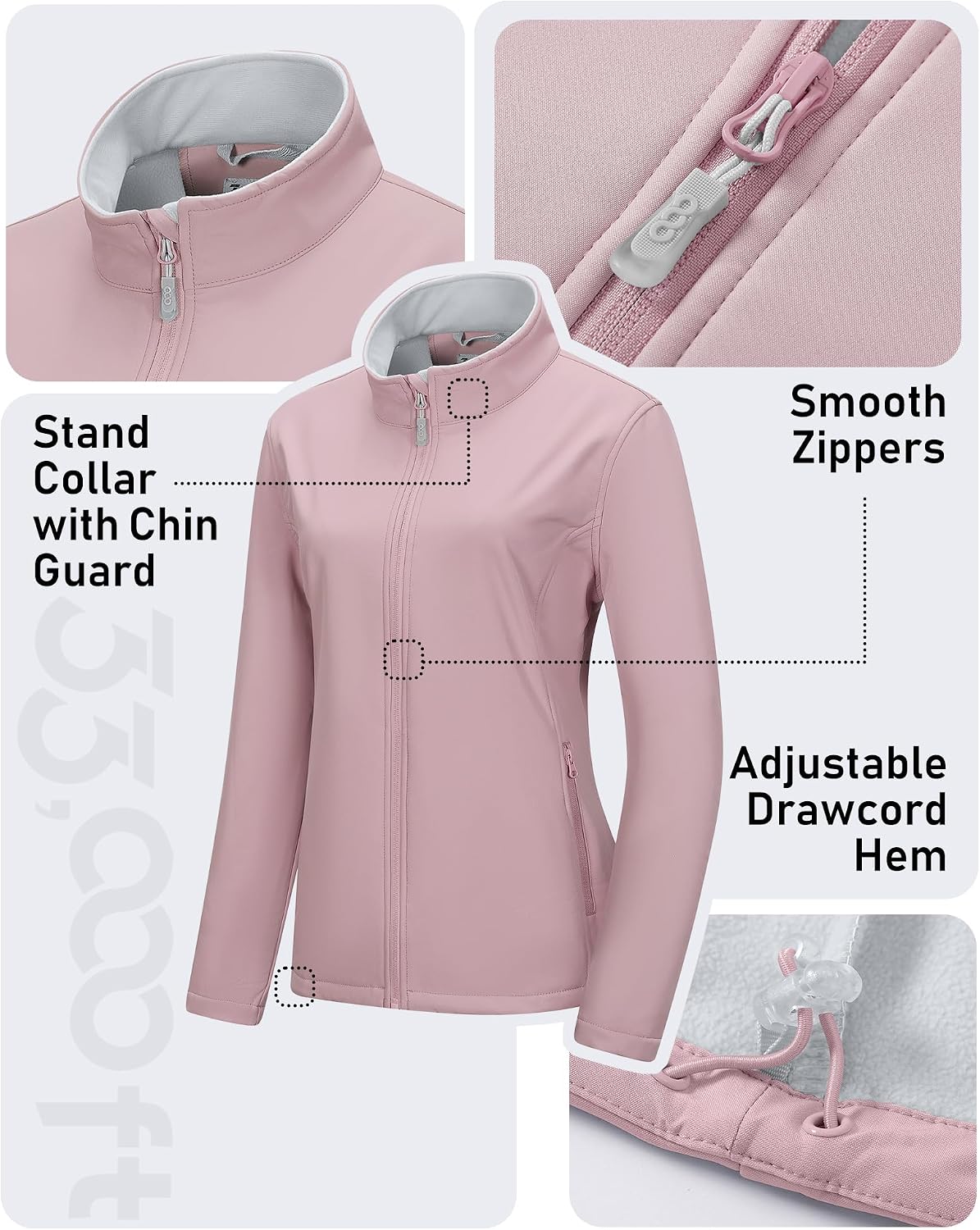 33,000ft Women's Waterproof Softshell Jacket Lightweight Fleece Lined Coat
