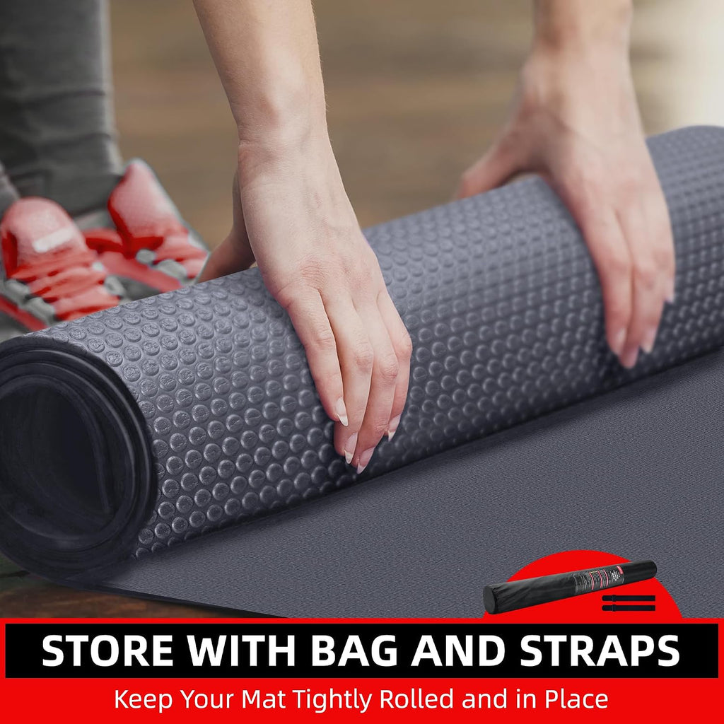 GymCope Large Exercise Mat for Home Workouts, 12x6/10x6/9x6/8x6/7x5/6x4 ft