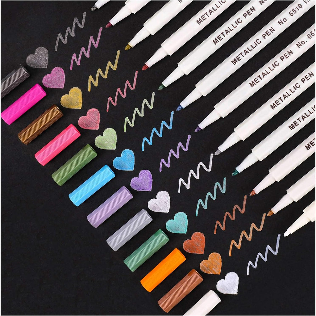 Dyvicl Metallic Marker Pens, 15 Colors Hard Fine Tip Metallic Markers for Black Paper, Adult Coloring, Card Making, Rock Painting, Scrapbooking Crafts, DIY Photo Album
