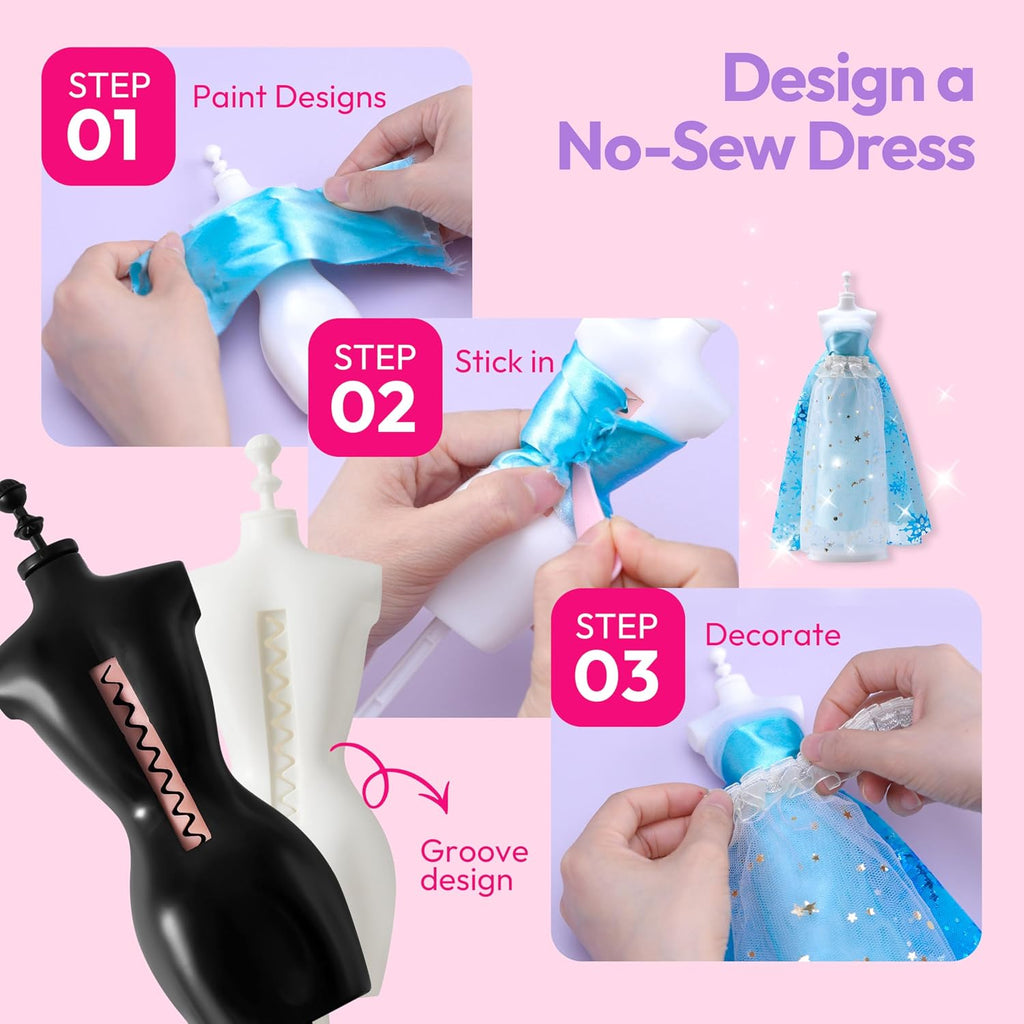 Klever Kits 400+PCS Fashion Design Crafts for Kids, Art and Crafts, DIY Sewing Kits with 3 Mannequins for Girls Aged 8-12, Toys for Kids, Birthday Presents, Doll Clothes