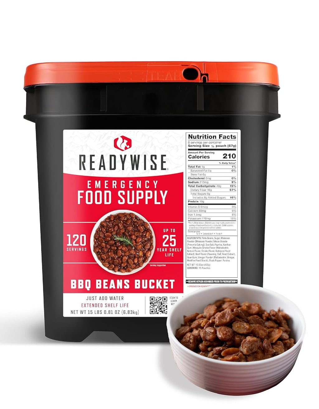 READYWISE Emergency Food Survival Supply BBQ Beans Bucket, 120 Servings