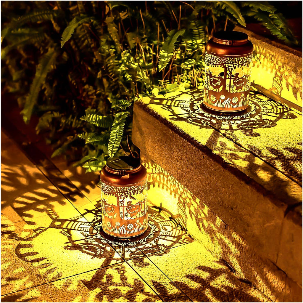 Chicken Solar Lanterns Outdoor Hanging Waterproof Solar Lights Chicken Gifts for Women Men Metal Rooster Decorative LED Lanterns for Outside, Patio, Landscape, Yard Decor, Garden Decorations