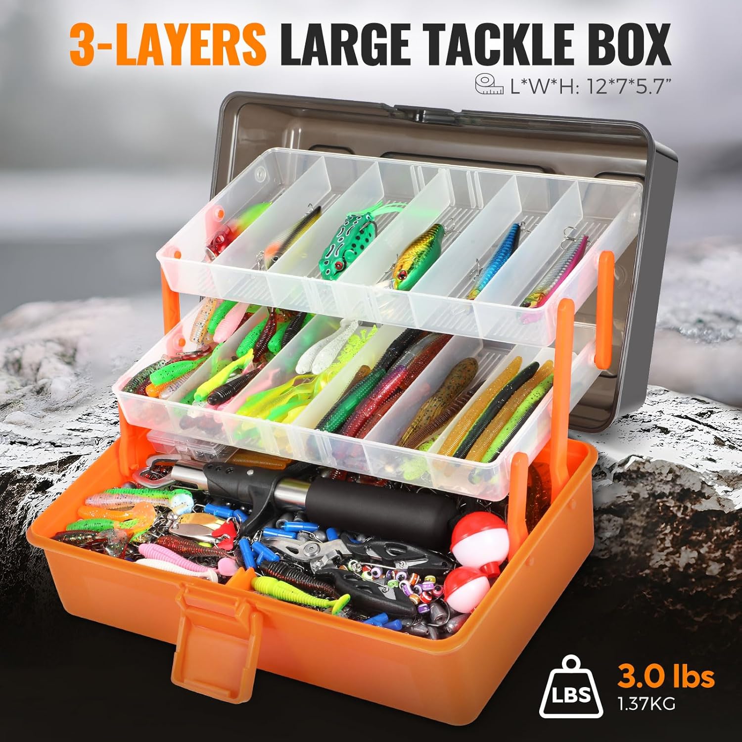 PLUSINNO Large 3 Layers Fishing Tackle Box Lures Kit with Tackle Included