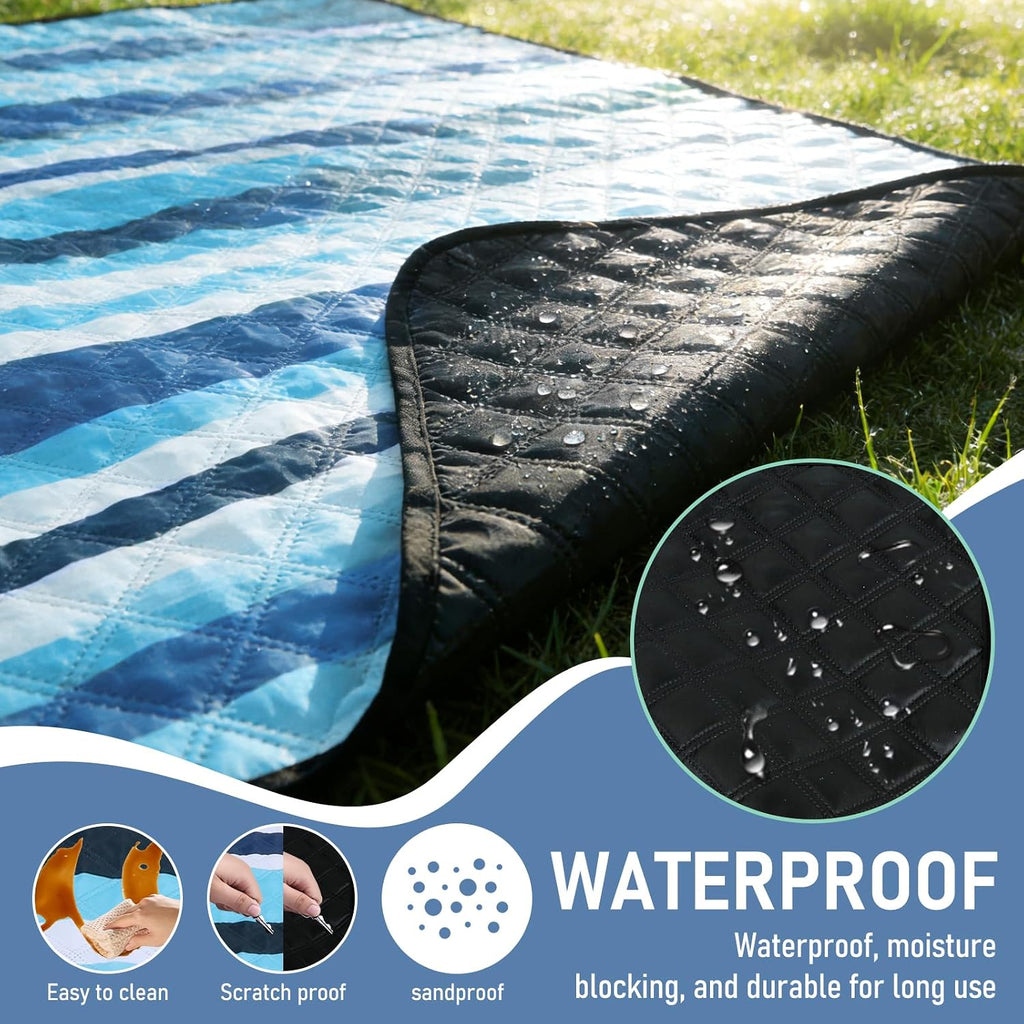 Beach Blanket Waterproof Sandproof, 80''x80''Extra Large Thick 5-Layer Big Outdoor Picnic Camping Blanket Easily Foldable Picnic Mat for Grass, Hiking, Travel, Concerts, Indoor