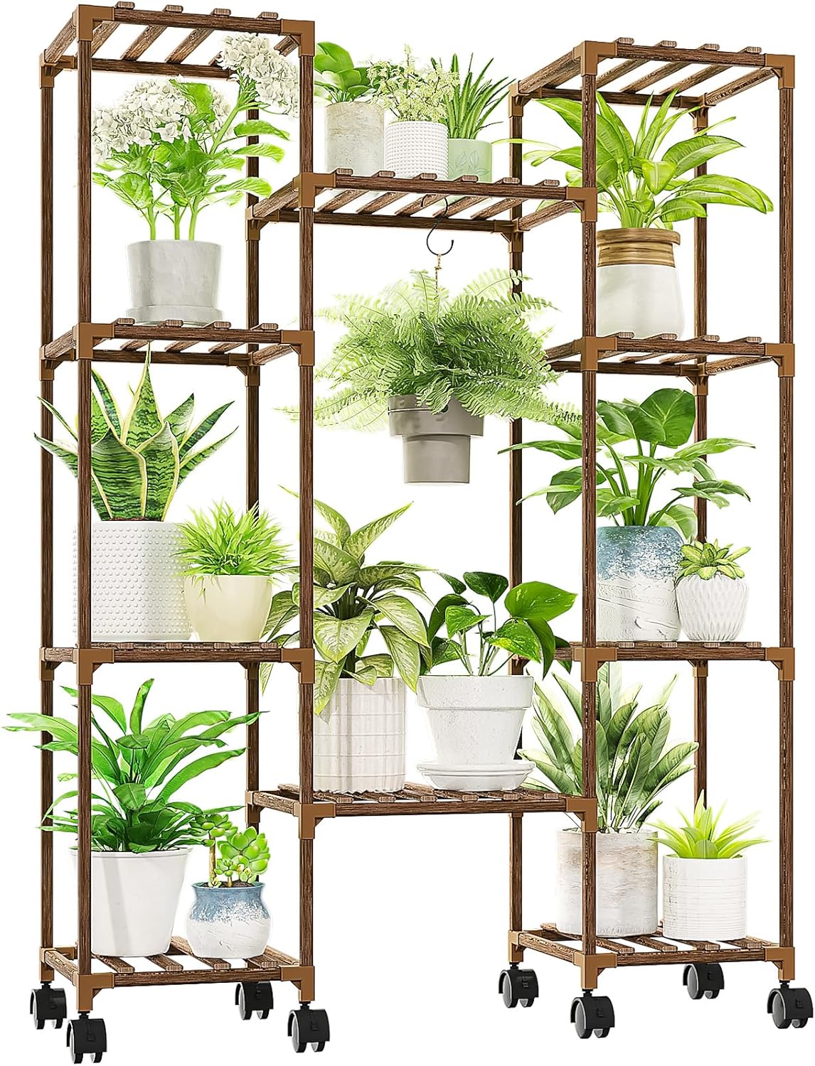 GENTINGBRO Plant Stand Indoor Outdoor 62.2“ Tall Plant Shelf Large Tiered Flower Stands for Multiple Display Wood Hanging Planter Holder for Living Room Garden Balcony Patio Decor