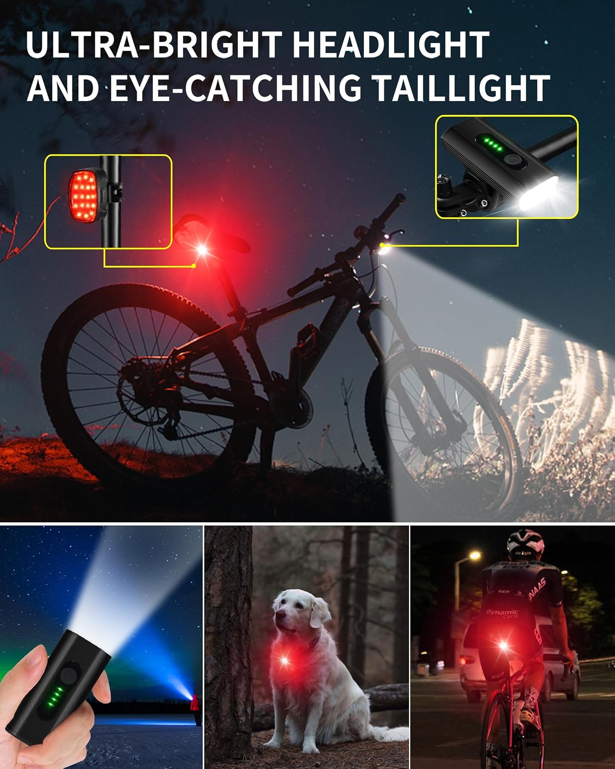 DARKBEAM Bike Headlight Rechargeable USB-C, Bicycle Lights 4000LM