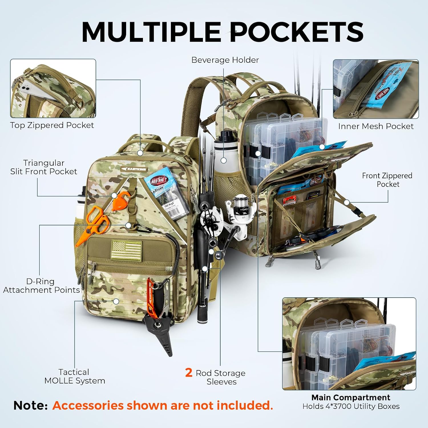 KastKing KastMate Fishing Backpack With 2 Rod Holders, Khaki Camo
