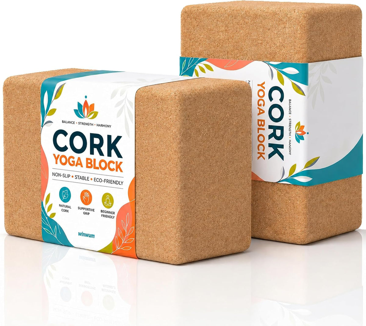 2 Pack Natural Cork Yoga Blocks, High Density Non-Slip Yoga Bricks for Pilates, Stretching, Balance and Flexibility Training
