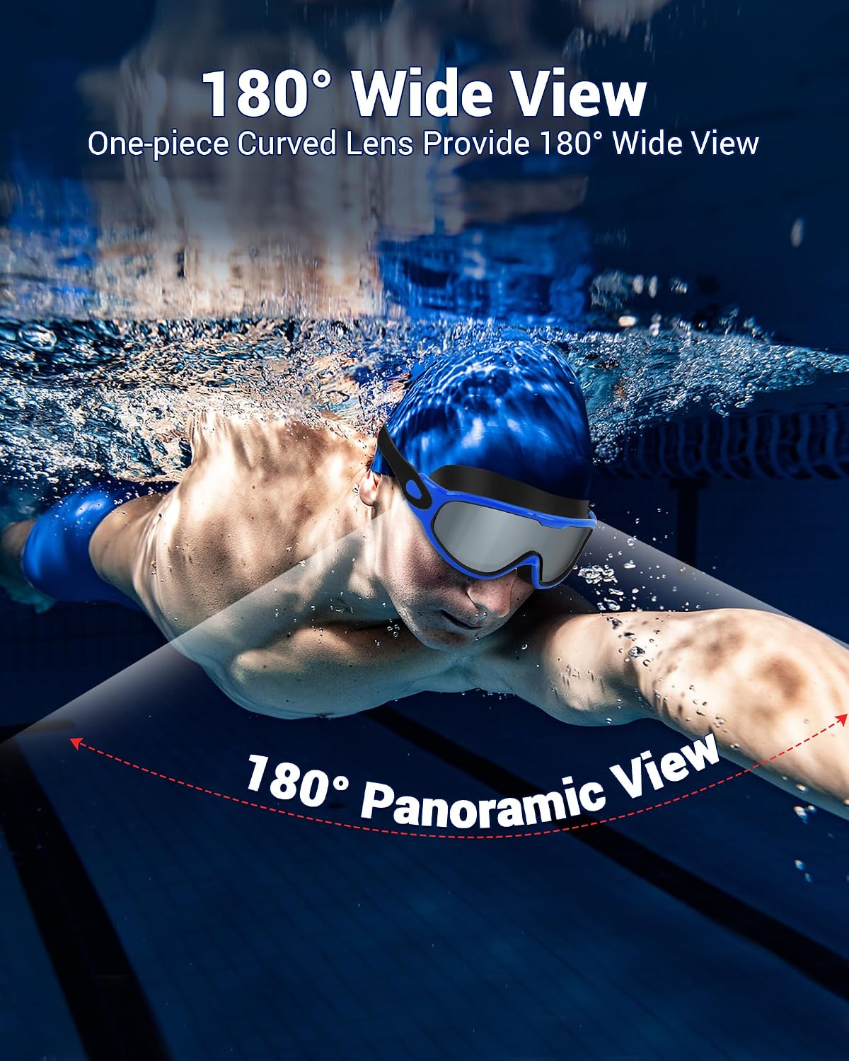 Freela 2 Pack Swim Goggles for Adult Men Women,180°Wide Vision Anti-fog UV Protection No Leak Clear Swimming Goggles