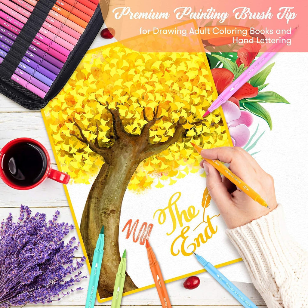 Soucolor 72 Dual Brush Markers Adult Coloring Books,Fine &Brush Double Pens