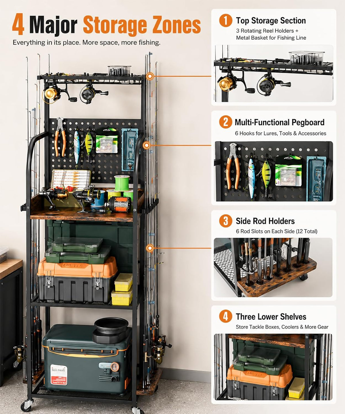 Homde Fishing Rod Holders for Garage: Large Capacity up to 12 Rods