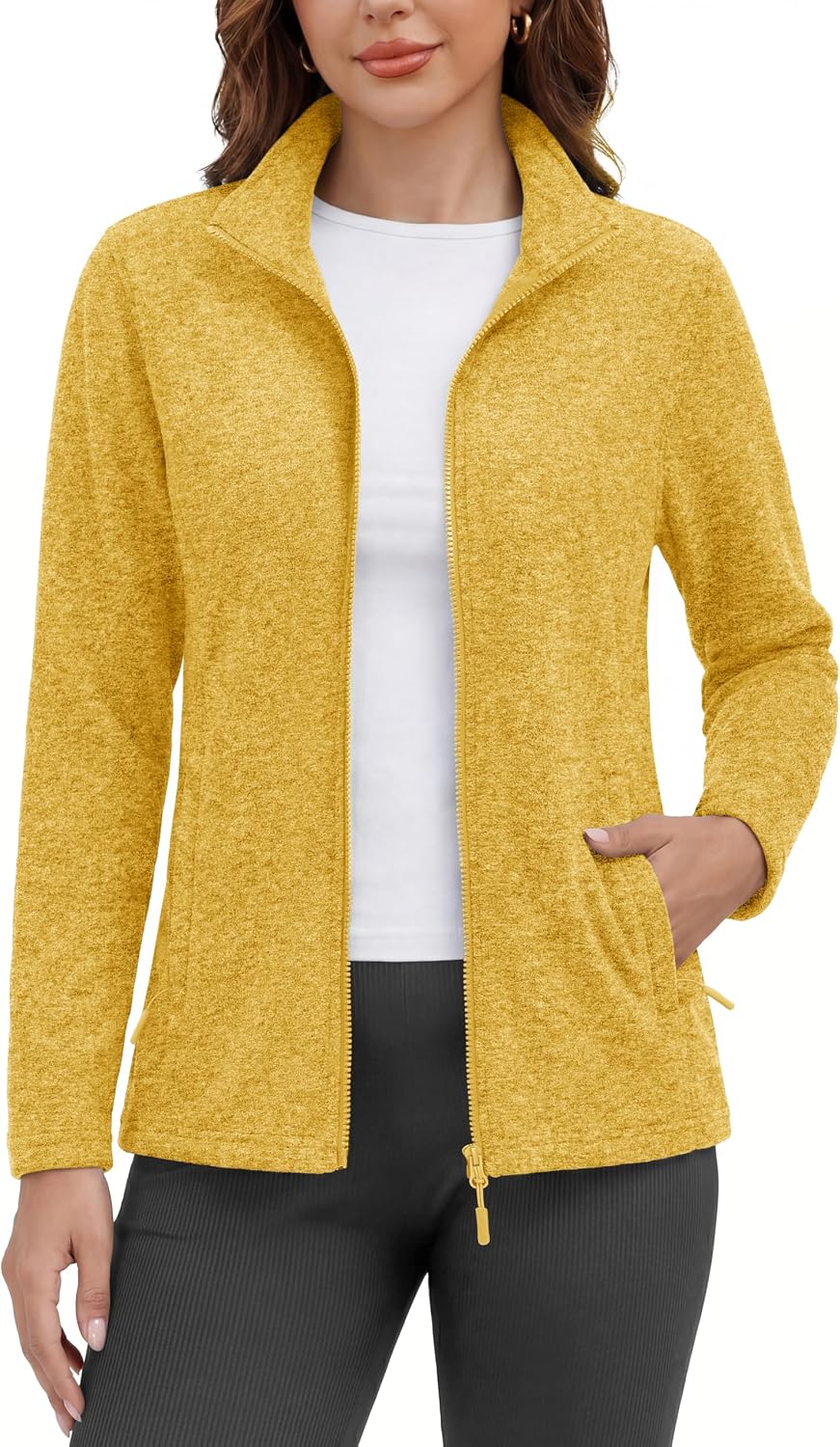 MAGCOMSEN Womens Fleece Zip Up Jacket with Pockets Lightweight Soft Coat