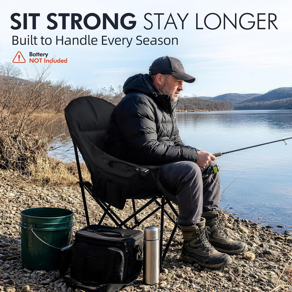 Heated Oversized Camping Chair - Heavy Duty Padded Comfy Warm Outdoor Chair