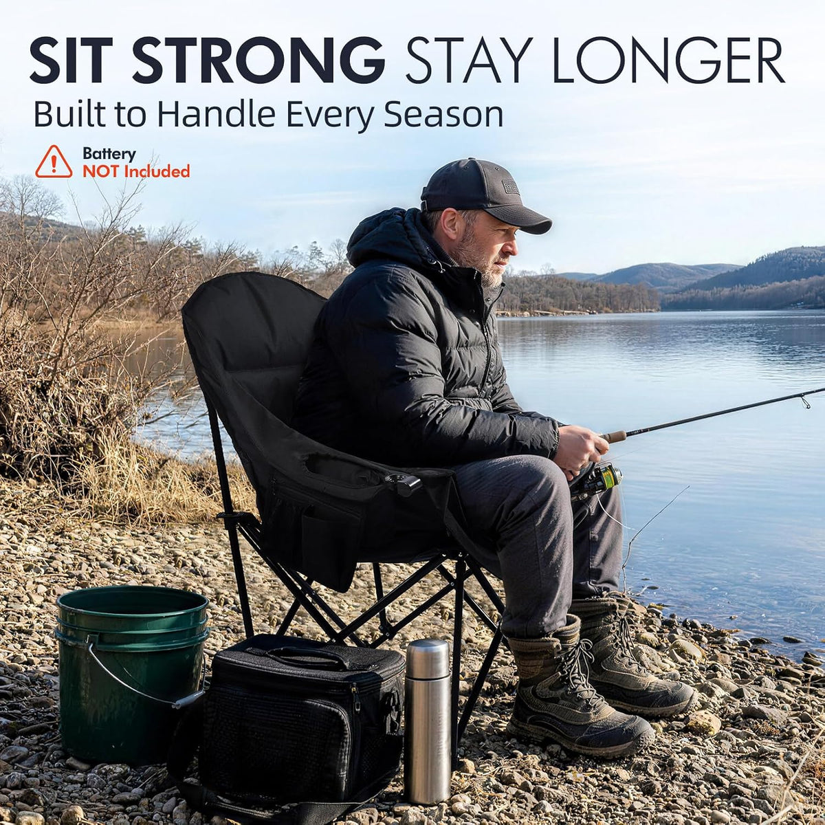 Heated Oversized Camping Chair - Heavy Duty Padded Comfy Warm Outdoor Chair