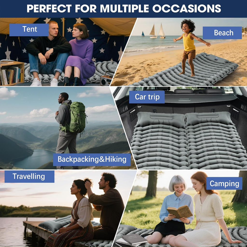 Ultralight Camping Sleeping Pad with Pillow & Built-in Foot Pump