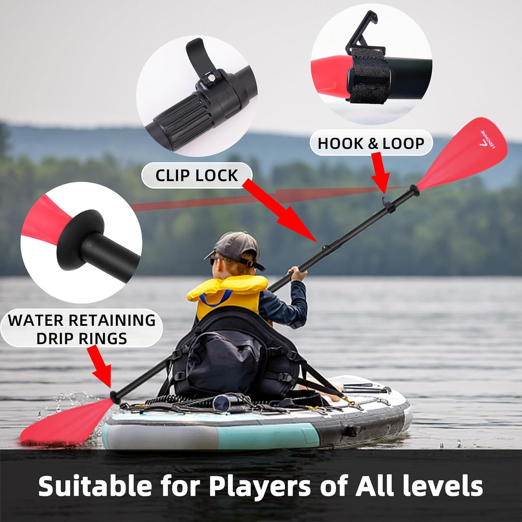 LEDONNE SUP Paddle 4-Piece Adjustable Stand Up Paddle Floating Lightweight Portable Kayak Paddle Paddleboard Oar with Aluminum Alloy Shaft, 2 Nylon Blades,3 Million Sets Per Year 500 Bought Monthly