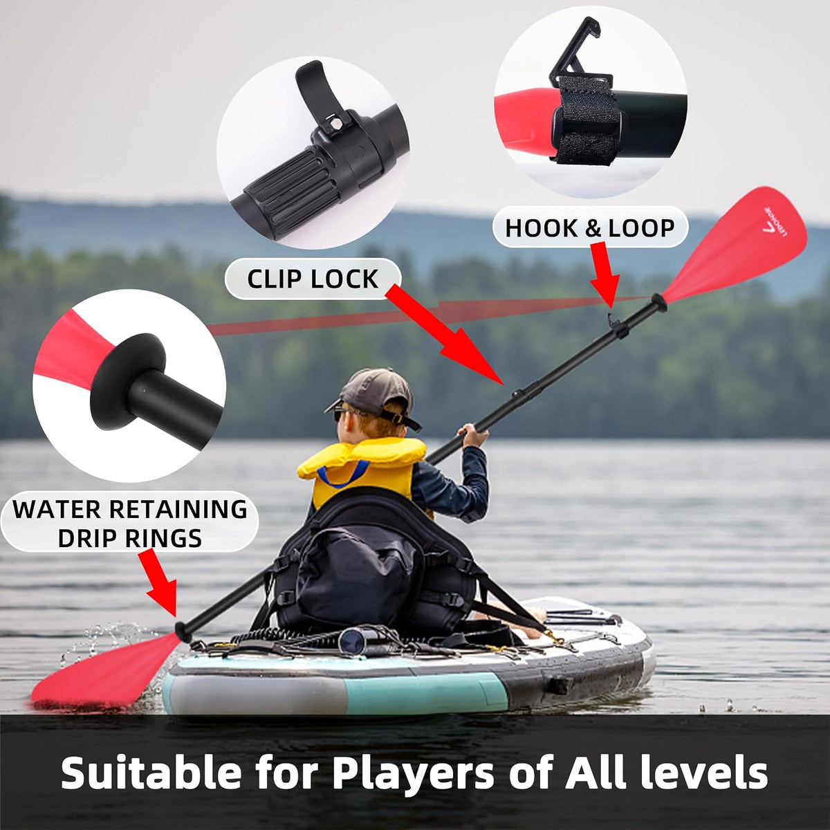 LEDONNE SUP Paddle 4-Piece Adjustable Stand Up Paddle Floating Lightweight Portable Kayak Paddle Paddleboard Oar with Aluminum Alloy Shaft, 2 Nylon Blades,3 Million Sets Per Year 500 Bought Monthly