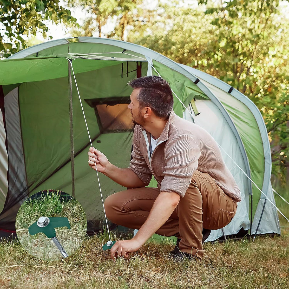 Hicarer 20 Pcs 8" Screw in Tent Stakes Ground Anchors, Dark Green