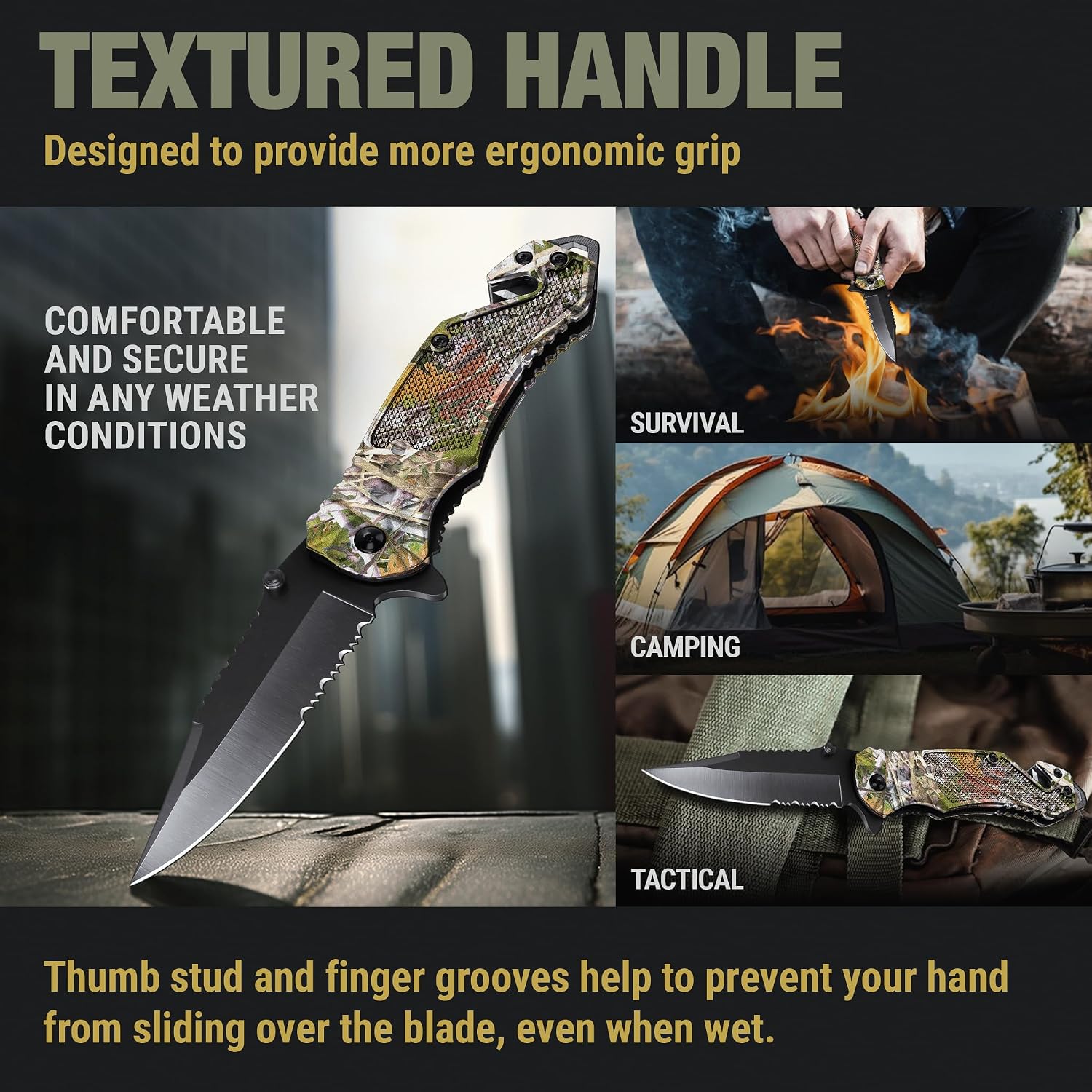 GOOD WORKER Legal Pocket Knife with 2.95” Serrated Blade, Glass Breaker, Seat Belt Cutter - EDC Sharp Folding Knives with Portable Clip - Small Tool for Tactical Camping Survival Hiking - Gifts for Men, Women