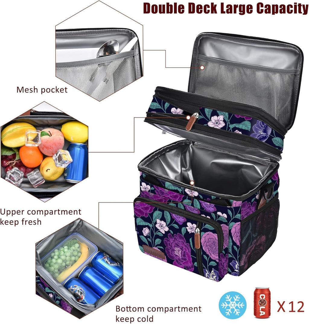 MIYCOO Lunch Bag for Women & Men, Expandable Double Deck Lunch Box, 15L