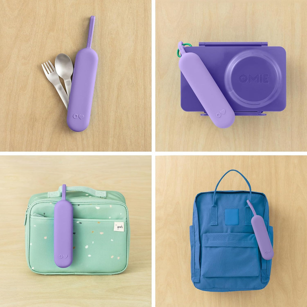 Omie OmieBox Travel Fork & Spoon Set with Case, Purple