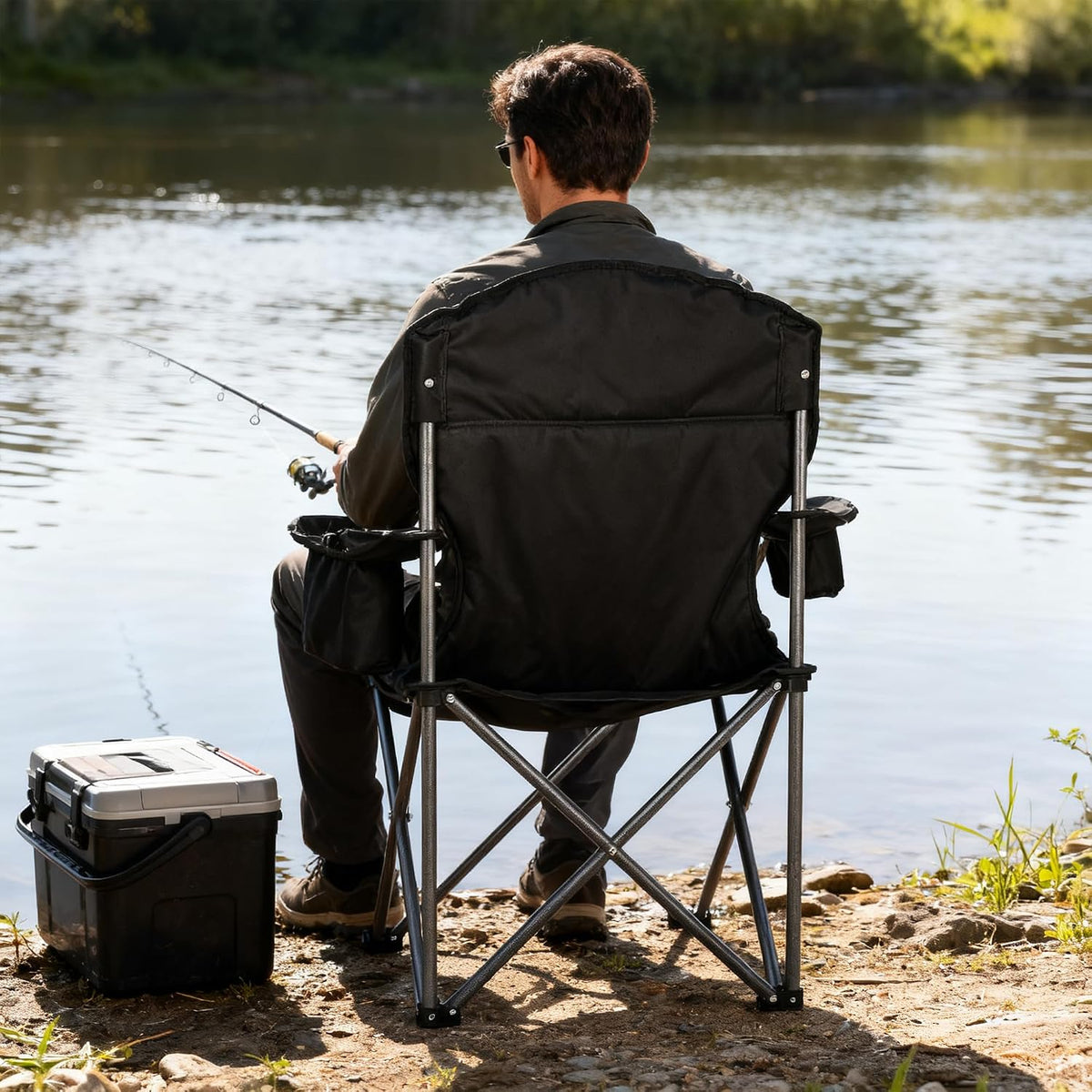 Oversized Padded Camping Chairs with Lumbar Support& Cooler Bag