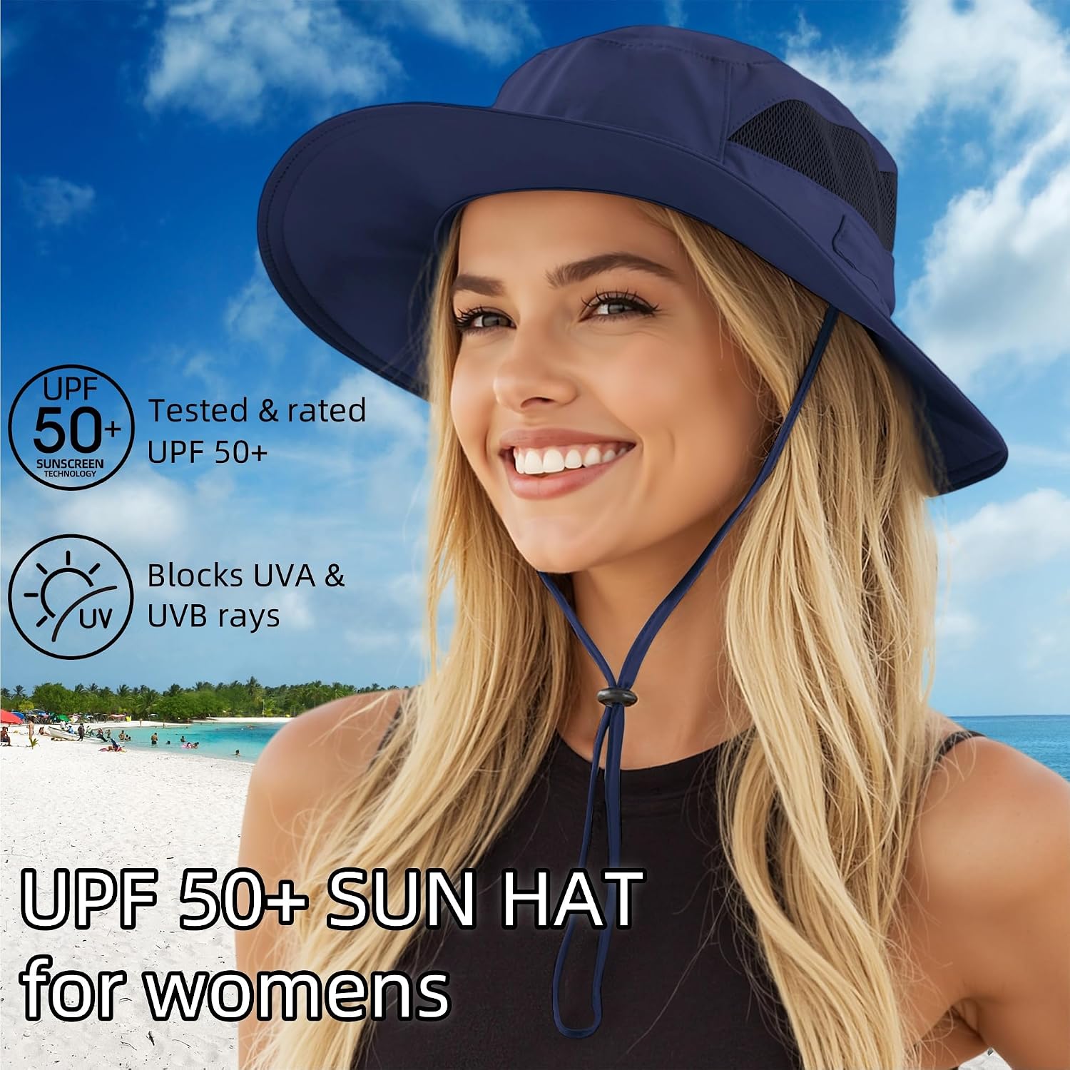 Connectyle Women's UPF 50+ Sun Hat UV Protection Wide Brim Bucket Hat Summer Beach Hats Fishing Hiking Outdoor Safari Hats