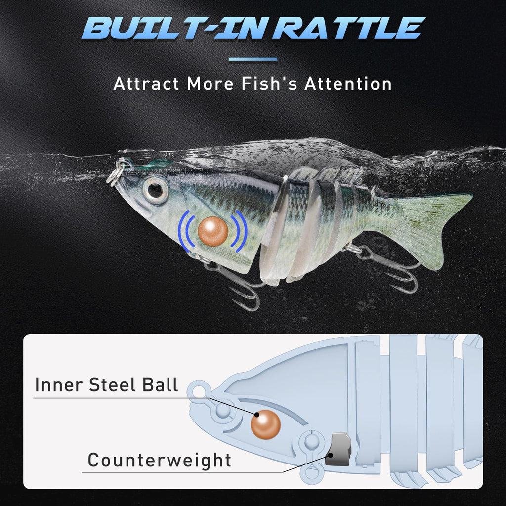 GOTOUR Jointed Swimbaits, Easy Catch Fishing Lures for Bass Trout Crappie