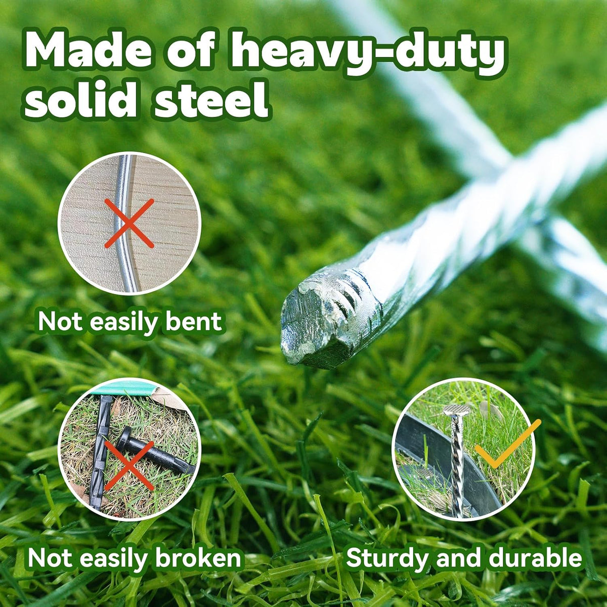 Extra-Long 14 Inch Spiral Landscape Stakes - Heavy Duty Solid Metal Spikes for Paver Edging, Weed Barrier, Trap, Tent and More (8 Pcs)