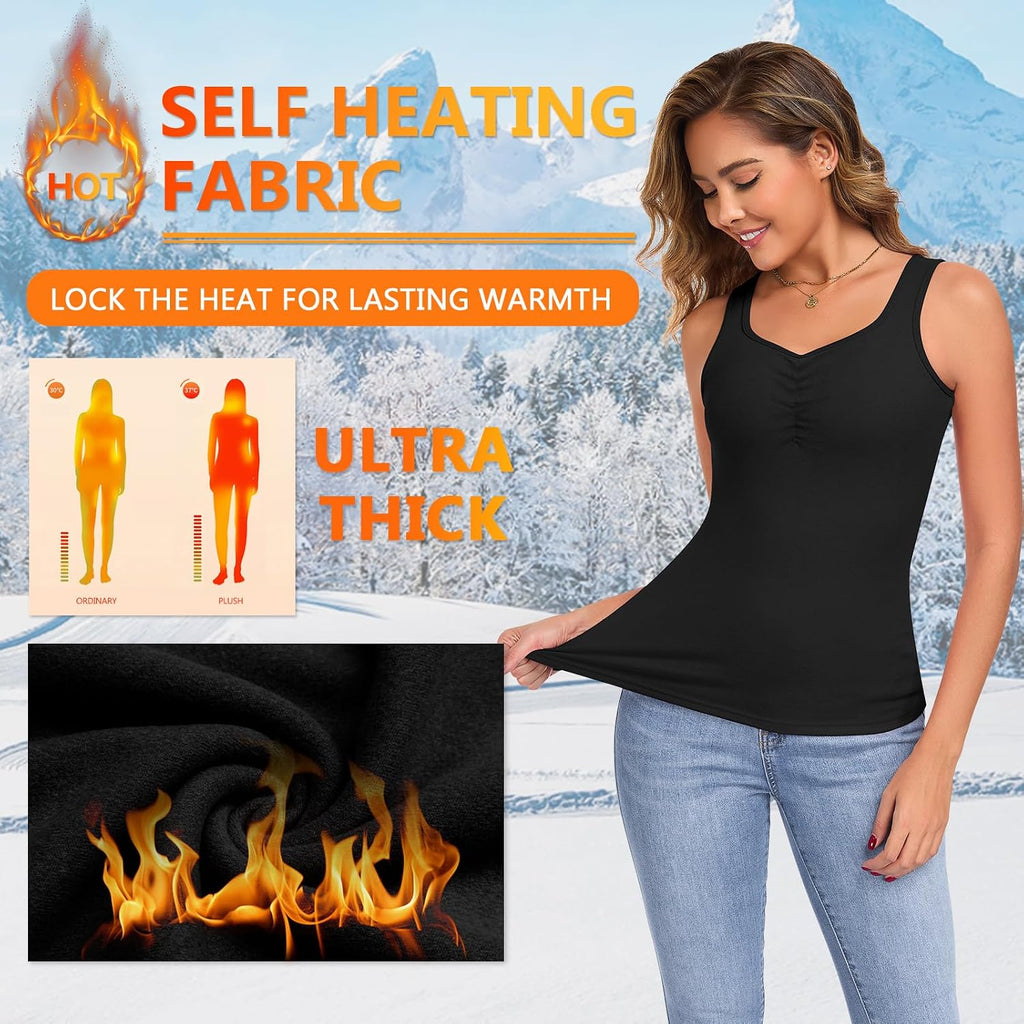 WOWENY Thermal Fleece Tank Top for Women Sleeveless Sweetheart Neck Winter Vest Underwear Tops Warm Cami Base Layer